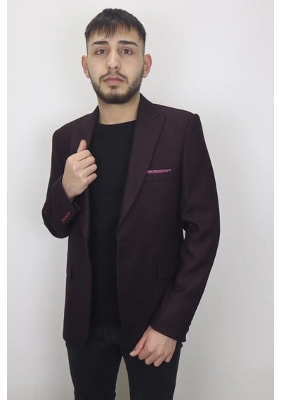 Dmctekstil Duayen Erkek İtalyan Kesim Dar Kalıp Tek Düğme Yazlık Blazer Ceket Bordo