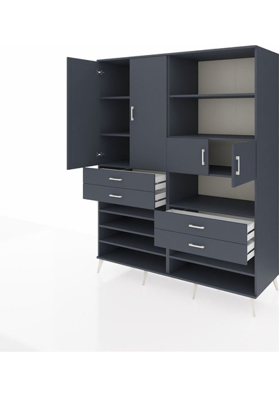 Kronos Gardrop 11 Raflı 4 Çekmeceli 4 Kapaklı 176x59x221 Antrasit-antrasit Beyaz Kronos Gardrop 11 Raflı 4 Çekmeceli 4 Kapaklı 176x59x221 Antrasit-antrasit Beyaz