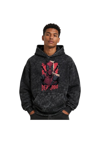 Sevbano Deadpool Film Kahramanı Baskılı Unisex Oversize Yıkamalı Premium Siyah