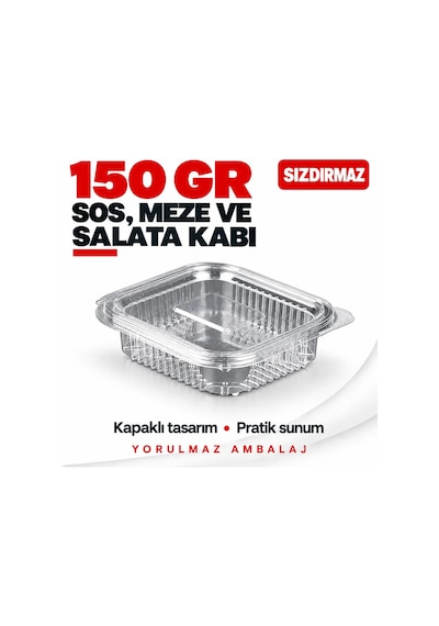 150 Gr Sızdırmaz Kapaklı Sos, Meze Ve Salata Kabı 100 Lü Şeffaf Kare Kap Siyah