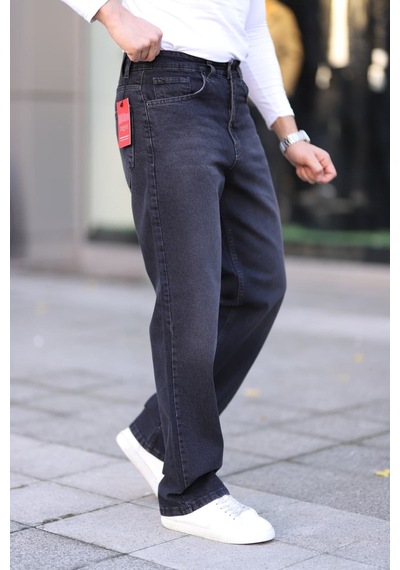 Blayn Jeans Erkek Antrasit Baggy Kot Pantolon - Geniş Kalıp Günlük Rahat Denim Jean