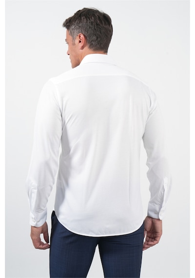 İmza Beyaz Tulum Yaka Uzun Kol Cepsiz Örme Slim Fit Pamuklu Gömlek 1004260208