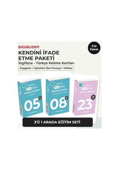 Bigibuddy WordsBuddy Türkçe İngilizce Kelime Kartları Kendini İfade Etme 90 Kart 3’lü Set (BigiOne Cihaz Hariç)