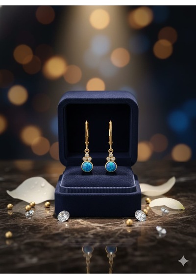 925 Ayar Papatya Silver Mavi Opal Taşlı Küpe.rose.gold.rodaj Gümüş