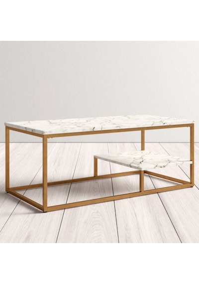 Perus Beyaz Ahşap / Gold Metal Orta Sehpa