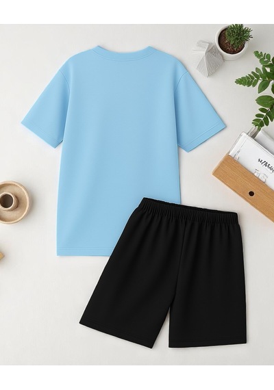 Uyguntarz Unisex Boğa Baskılı Tasarım Şort Takım Bebe Mavi