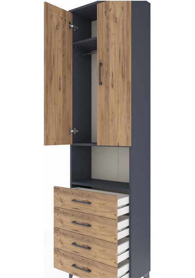 Arges Dolap 3 Raflı 4 Çekmeceli Tek Askılı 60x30x221 Antrasit-çam Antrasit
