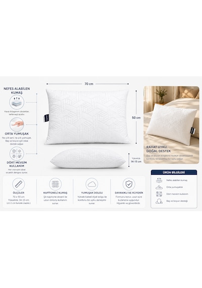 Viscolog İtalyan Microfiber Orta Sertlikte Boyun Destekli Rahat Nefes Alan 1000gr Yastık Beyaz