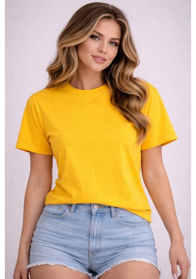 Herkesemoda Düz Basic T-shirt Sarı