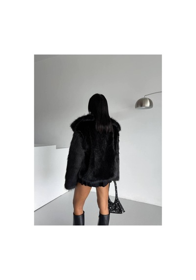 Asur Boutique Asur Butik Kadın Çıt Çıtlı Kalın Suni Kürk Siyah