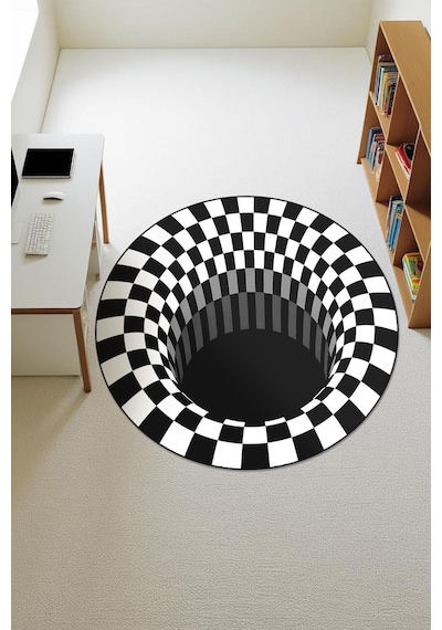 3d Modern Desenli Yuvarlak Dijital Baskı Kaymaz Tabanlı Halı H0336 Renkli