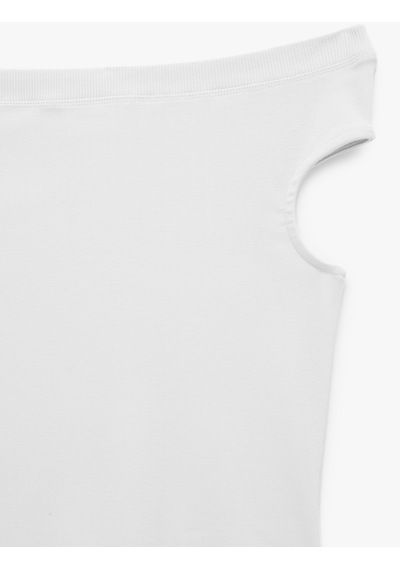 Koton Pamuklu Ribanalı Slim Fit Omzu Açık Madonna Yaka Tişört Beyaz 6sak50503ek