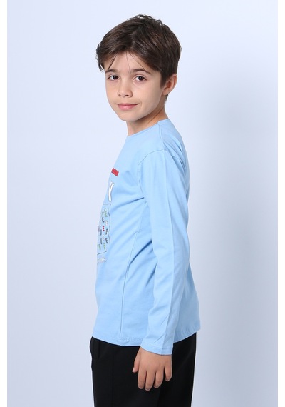 Hçm Erkek Çocuk Uzun Kollu Tshirt Stay True Baskılı Bisiklet Yaka E29 Açık Mavi