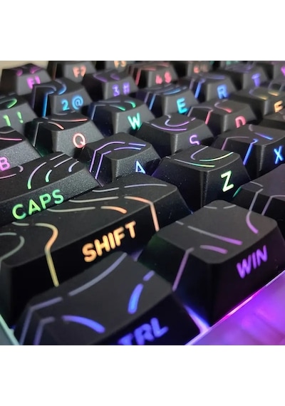 Mekanik Klavye Kontur Keycaps Seti- 97 Tuş Şeffaf Rgb Uyumlu Çizgili Tuş Takımı