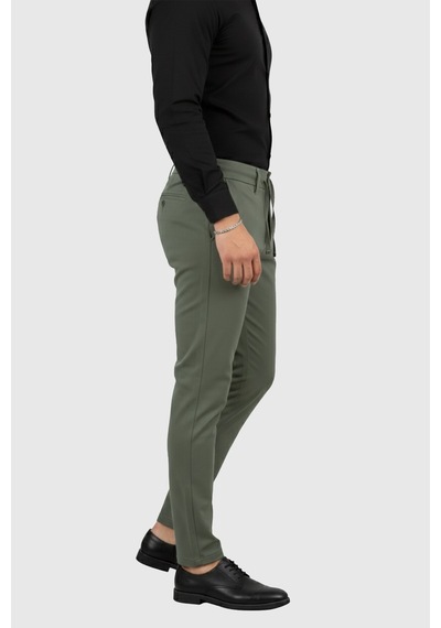 Deepsea Erkek Haki Likralı Beli Lastikli & İpli Dar Kesim Şık Kumaş Pantolon 2600572 Haki