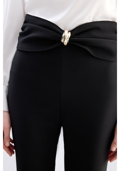 Sateen Bel Aksesuarlı Pantolon - Siyah-136830 siyah