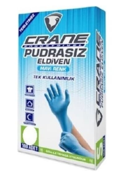 Crane Pudrasız Polietilen Eldiven Mavi Large 100'lü Paket