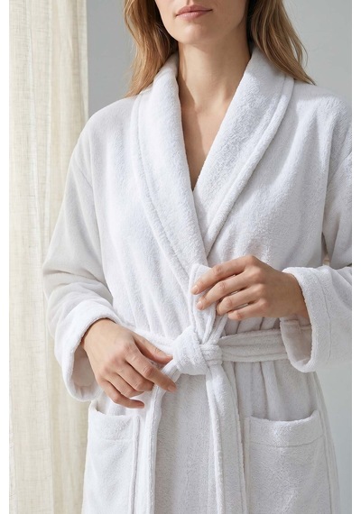 Beyaz Şalyaka %100 Pamuklu Unisex Otel & Spa Bornozu