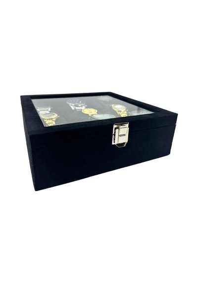 Richbox 9'lu Saat Kutusu Siyah Alcantara Süet