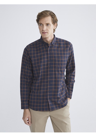 Lcwaıkıkı Classic Kahverengi Regular Fit Uzun Kollu Ekose Gabardin Erkek Gömlek