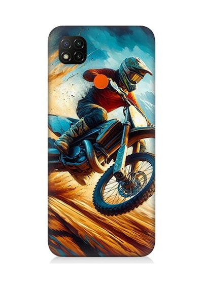 Xiaomi Redmi 9c Uyumlu Alevler Arasında Motosiklet Sıçrayışı Desenli Silikon Kılıf Çok Renkli