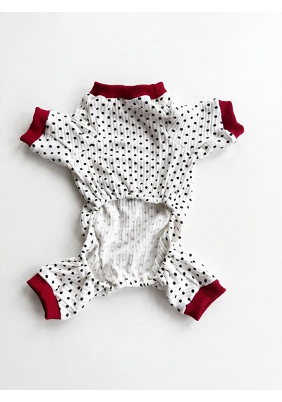 Polka Dot Rouge Minny Kedi Tulumu Siyah Beyaz Puantiyeli Penye Kedi Pijaması