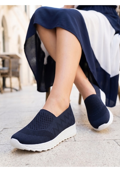Nesilshoes Nesil Shoes Aky 055 Lacivert Triko Yazlık Kadın Ayakkabı