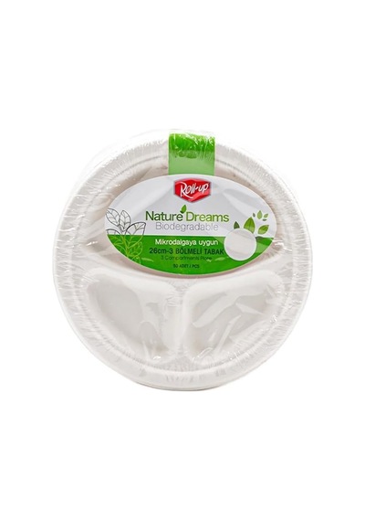 Roll-up Nature Ekolojik Karton Kağıt Tek Kullanımlık 3 Bölmeli Tabak - 26 Cm. - 50 Adetlik 1 Paket Diğer