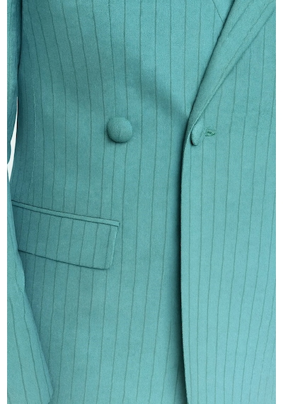 Erkek Slim Fit Çizgili Takım Elbise 2 Top Düğmeli, Çift Yırtmaçlı Modern Kesim Yeşil