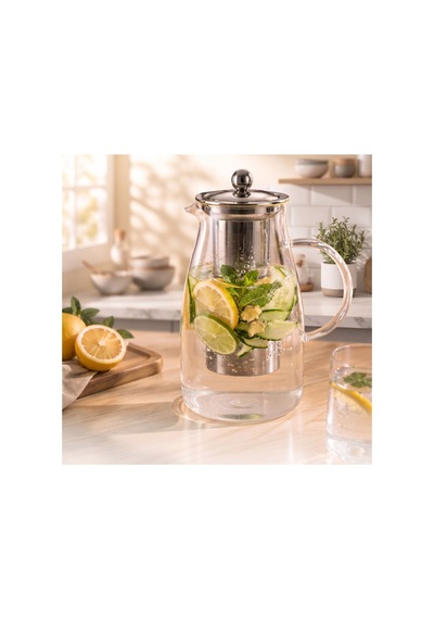Detoks Sürahisi - 1500 Ml - Paslanmaz Çelik Filtre - Cam
