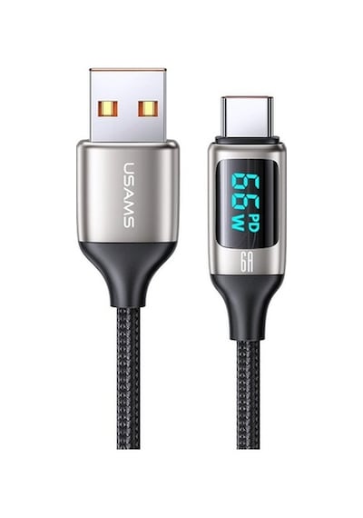 Usams US-Sj544 Dijital Göstergeli Çipli Örgülü PD 66 W USB To Type-C Şarj ve Data Kablosu 1.2 M