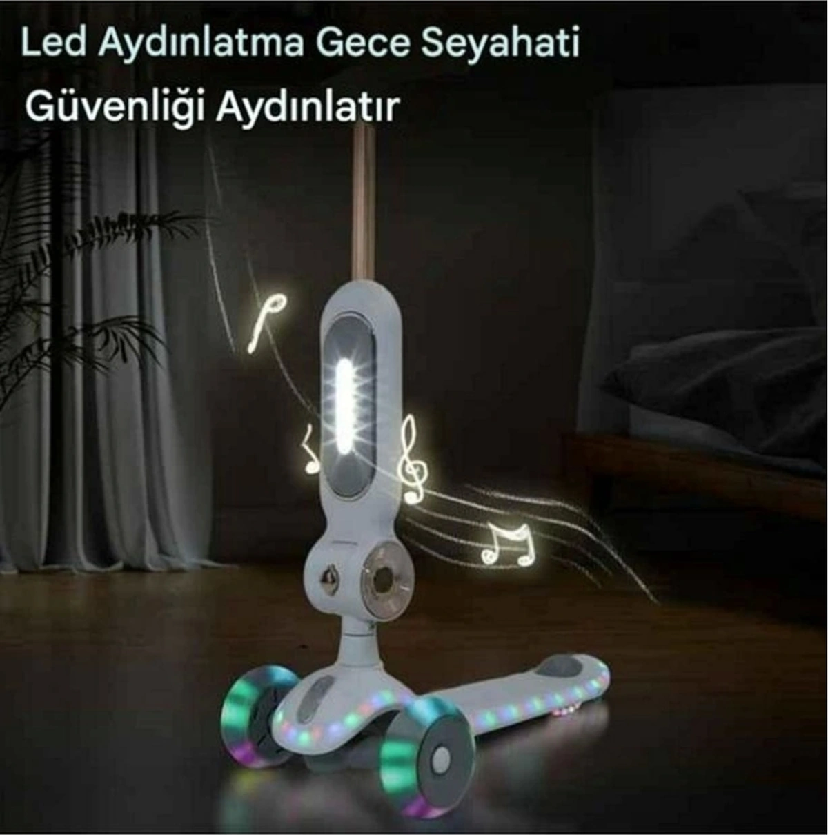 Led Işık 3 Tekerlekli Yükseklik Ayarlı Oturaklı Çocuk Scooter Beyaz Beyaz