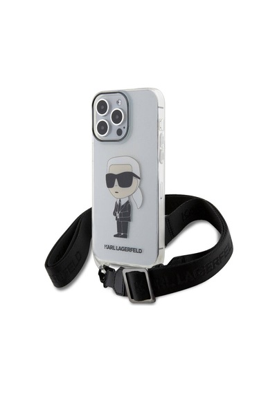 Apple Uyumlu iPhone 15 Pro Max  Kılıf Karl Lagerfeld Lisanslı Boyun Askılı Karl İkonik Crossbody Şeffaf