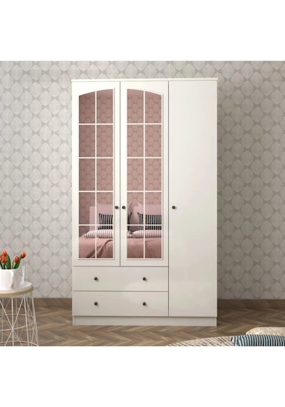 Rose 3 Kapak 2 Çekmece Aynalı Gardırop Beyaz
