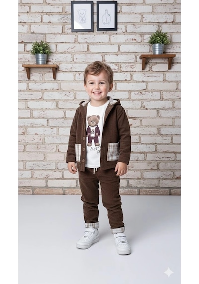 Bontino Erkek Çocuk %100 Pamuk Kadife Hırka, Pantolon Ve Ayıcık Baskılı Sweatli 3'lü Premium Seri K.kahverengi Bontino Erkek Çocuk %100 Pamuk Kadife Hırka, Pantolon Ve Ayıcık Baskılı Sweatli 3'lü Premium Seri K.kahverengi