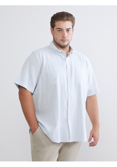 Lcwaıkıkı Classic Mavi Regular Fit Kısa Kollu Armürlü Erkek Dokulu Gömlek