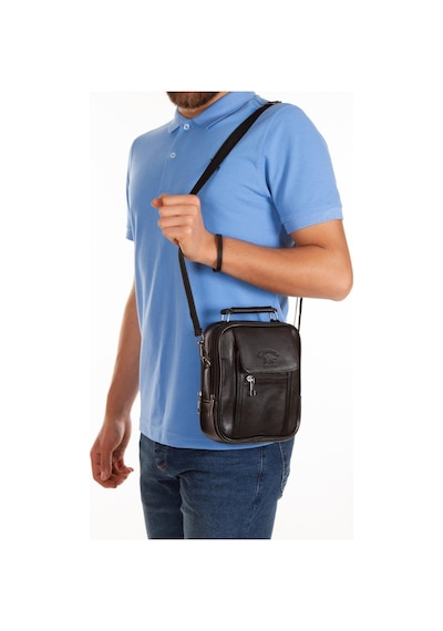 Newish Polo Hakiki Deri Çelik Kasalı Erkek El Çantası - Erkek Siyah