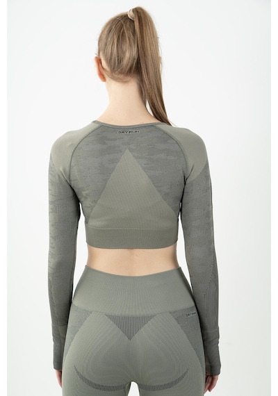 Maraton Active Slimfit Kadın Bisiklet Yaka Uzun Kol Fitness Açık Haki Crop Top 816013 Açık Haki