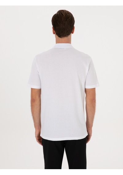 Beyaz Regular Fit %100 Pamuk Fermuarlı Polo Yaka T-shirt