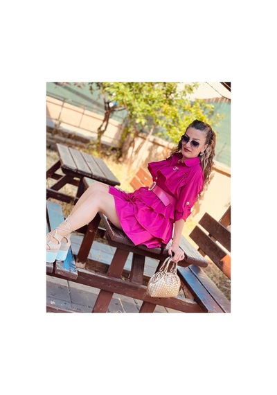 Wellway Ihtal Poplin Kumaş Elbise Kemer Dahil Pembe