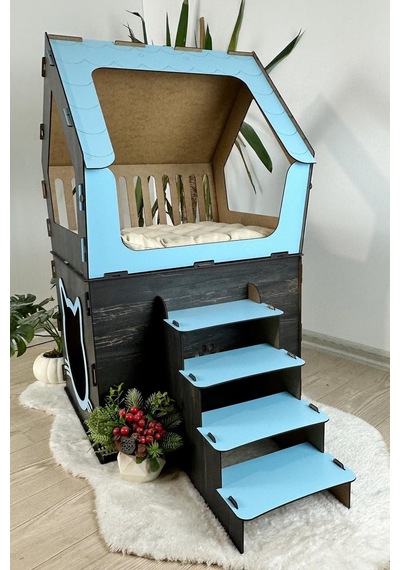 Mavitrend Ahşap Büyük Kedi Evi Xxl Açık Teraslı Model
