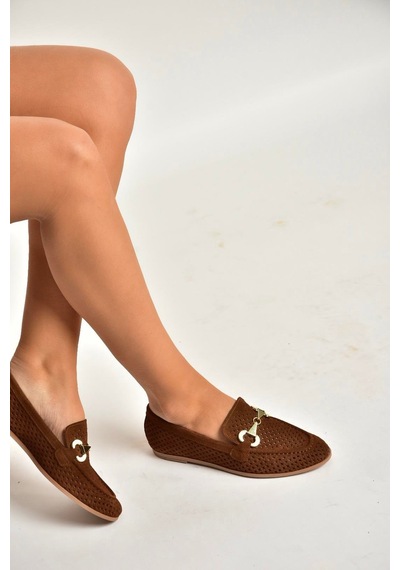 Fox Shoes Y291262402 Taba Süet Toka Detaylı Kadın Babet Taba