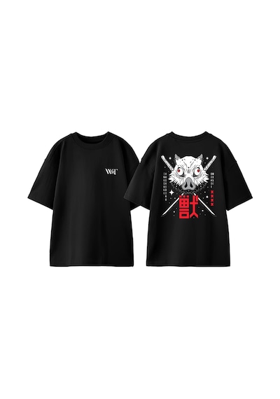 Thewert Inosuke 1 Tasarım Sırt Baskılı Pamuk Siyah Oversize T-shirt