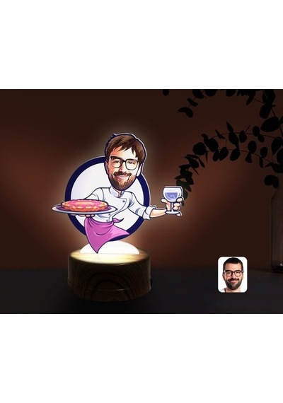 Kişiye Özel Erkek Garson Karikatürlü Dekoratif 3D Biblo Led Işıkl