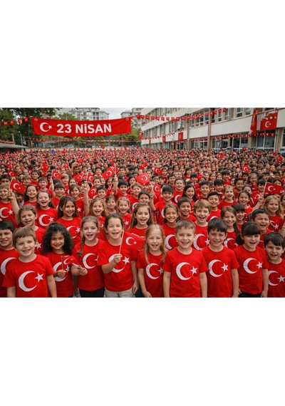 Parti Selesi Unisex 3 Adet Çocuk Bayrak Baskılı Kısa Kollu T-shirt Kırmızı