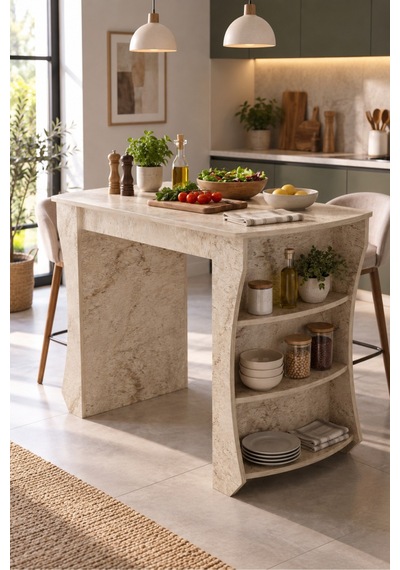 Sulorahome Mutfak Adası Ve Kahvaltı Masası Raflı Çok Amaçlı Masa 120x60 Cm Traverten - Rossini Sulorahome Mutfak Adası Ve Kahvaltı Masası Raflı Çok Amaçlı Masa 120x60 Cm Traverten - Rossini