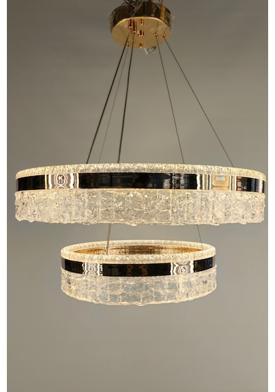 Lüks Çift Halka Kristal Led Avize - Sofistike Krom Ve Altın Tezatlı Gold 1