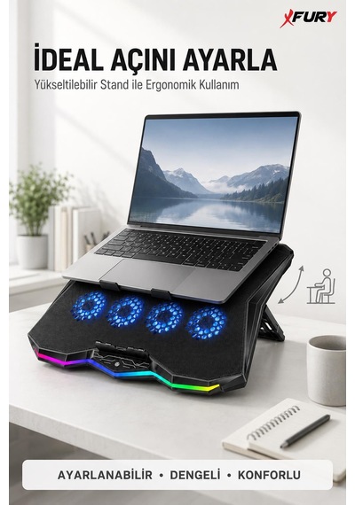 Fury E-sport Rgb Laptop Soğutucu 8 Fanlı Ayarlanabilir Standlı Notebook Soğutucu