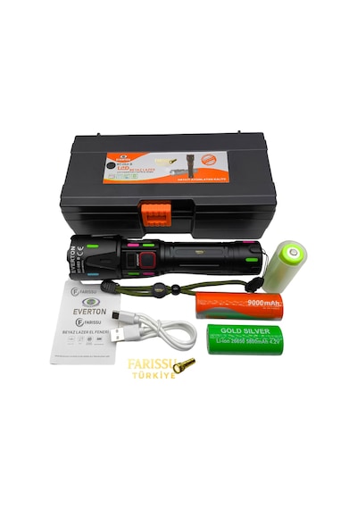 Avantajlı Paket Rt-063 B 60w 6000 Lümen Beyaz Lazer Fener - Yedek Pil Setli Siyah