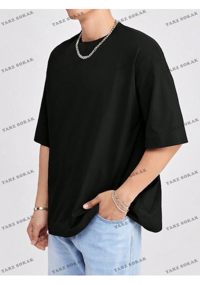 Startmore Düz Erkek 3 Baskısız Baskılı Oversize Kalıp Unisex T-shirt Siyah